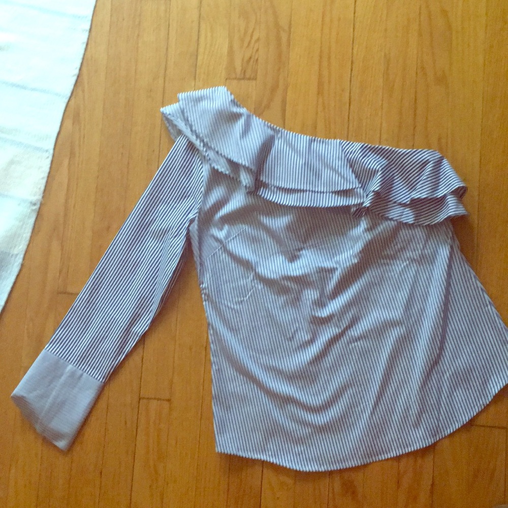 NWT one shoulder ruffle striped BR cotton shirt